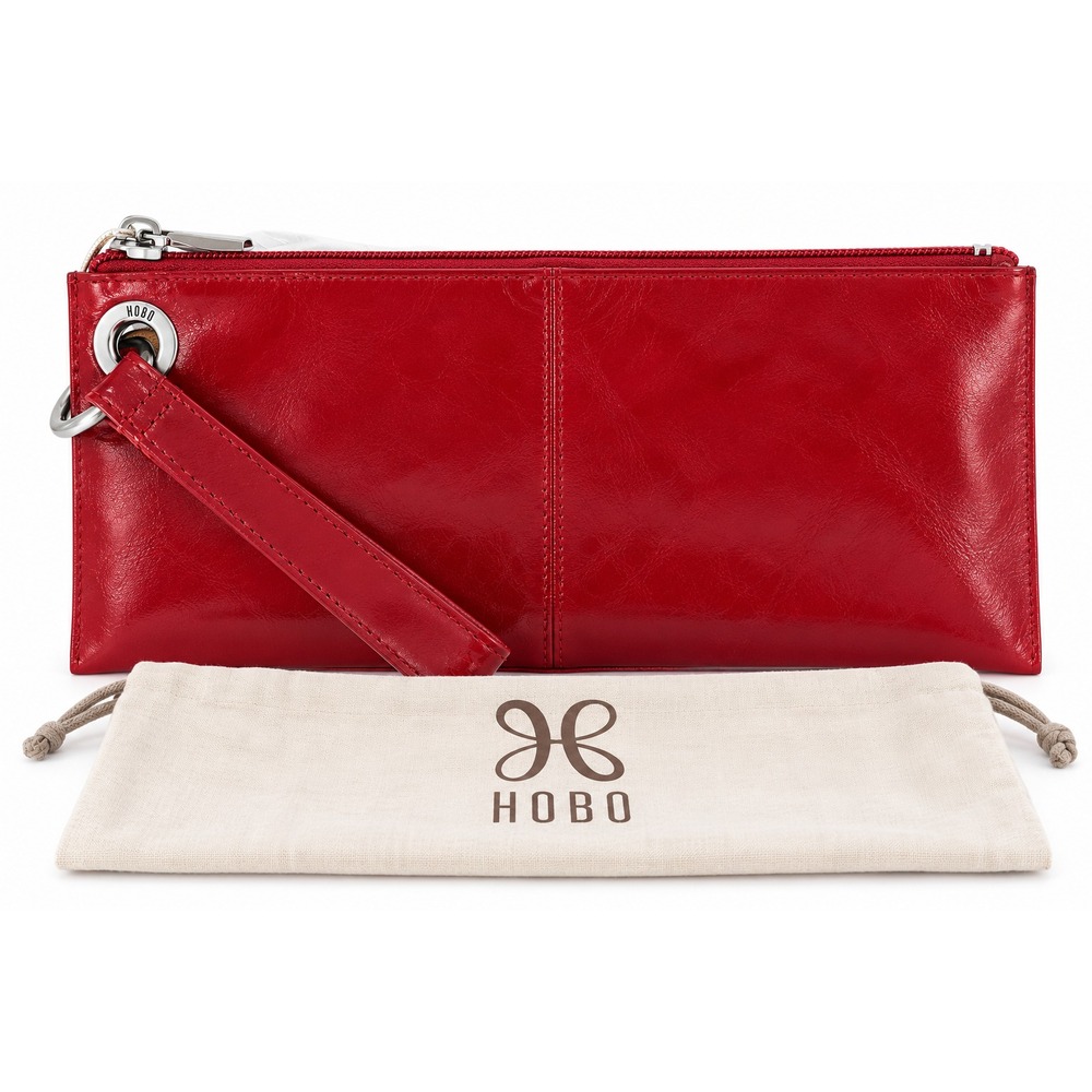 HOBO Vida Women's Scarlett Red Leather Wristlet Clutch Wallet Purse, NEW